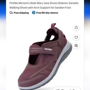 NWOT FitVille Wide Mary Jane Shoes Diabetic Sandals Sz 8.5 EW Burgundy